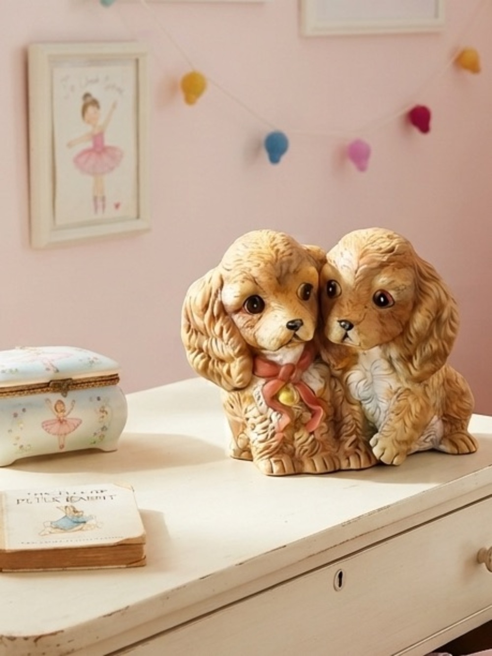 Vintage Masterpiece Porcelain figurine by Homco, adorable Cocker Spaniel puppies